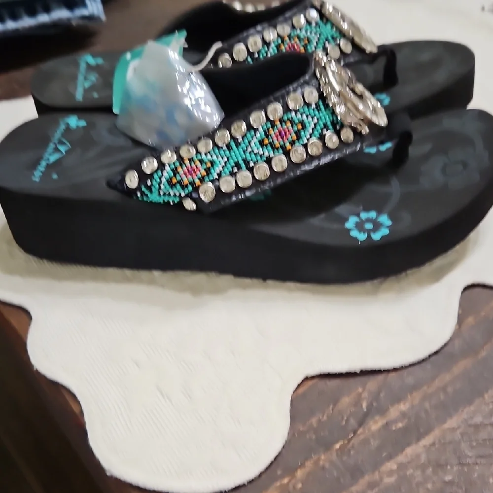 Montana West Black and Turquoise Beaded Sandals - Picture 6 of 6